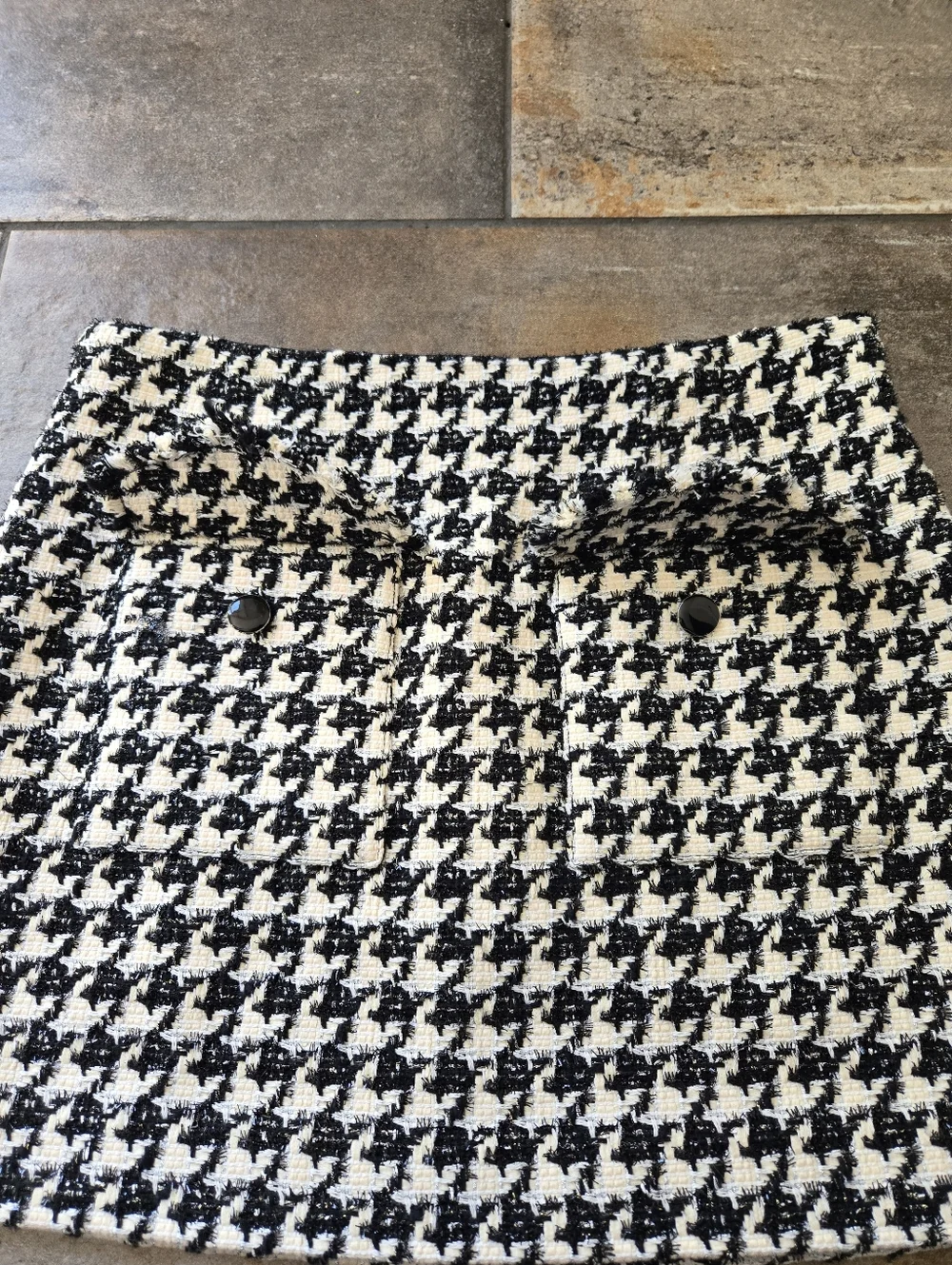 Veronica Beard Adriel Houndstooth Tweed Mini Skirt Black White Office Cotton 12 - Picture 6 of 13